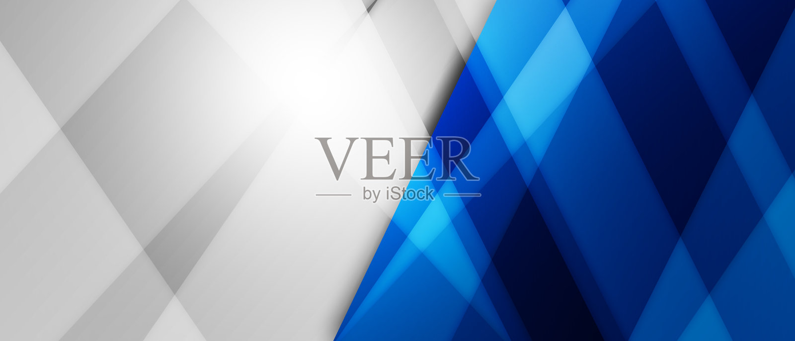 白色和蓝色的现代抽象宽幅横幅，带有几何形状插画图片素材