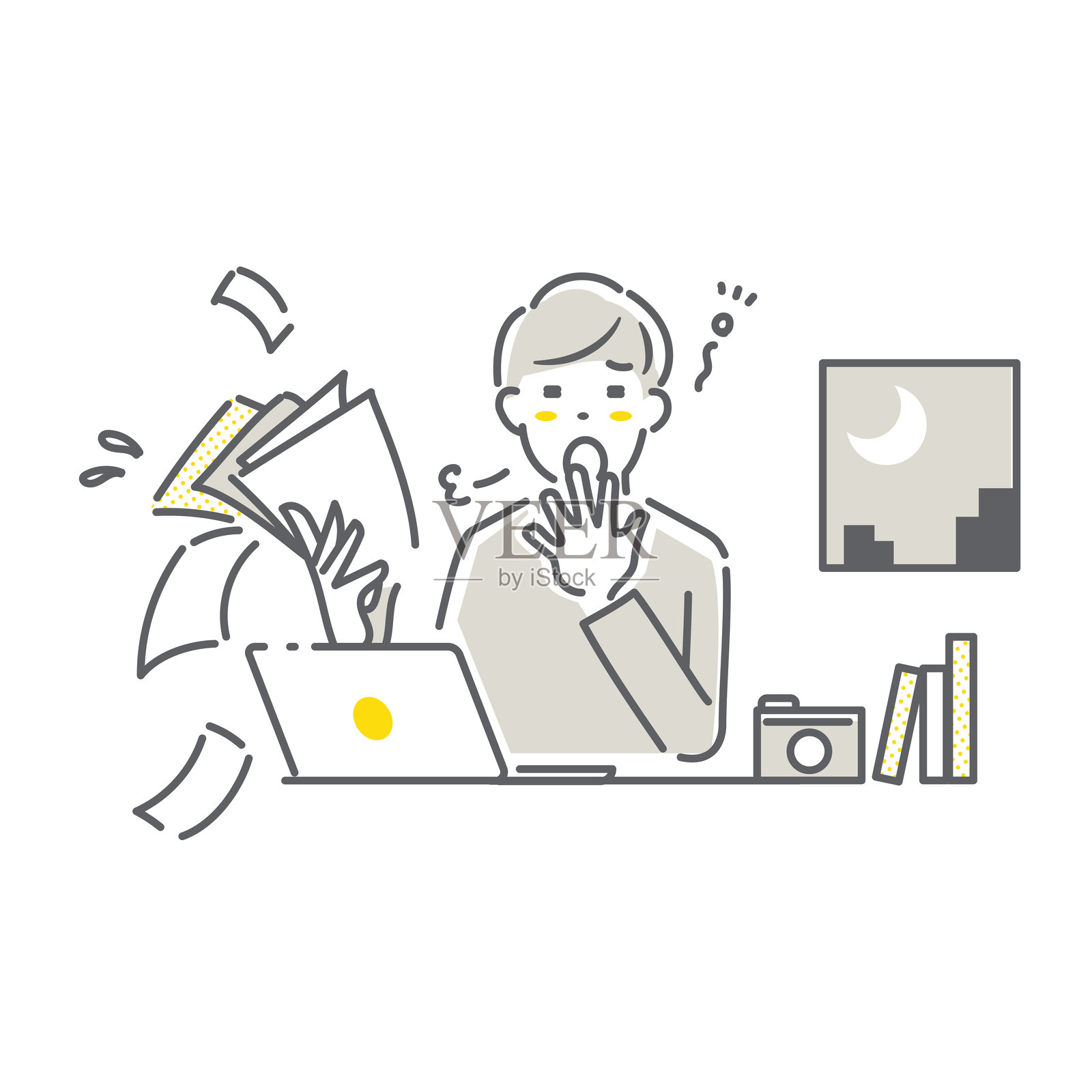 一个为报税而感到压力的自由职业者 - 简约时尚的线条画插图插画图片素材