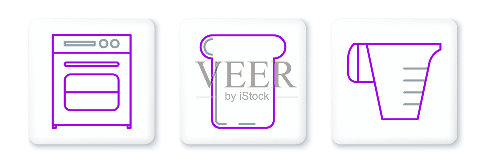 量杯、烤箱和吐司面包图标。矢量图。插画图片素材