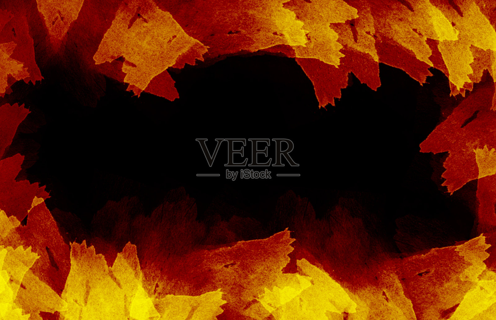 黄色水彩画在黑色背景上形成抽象边框插画图片素材