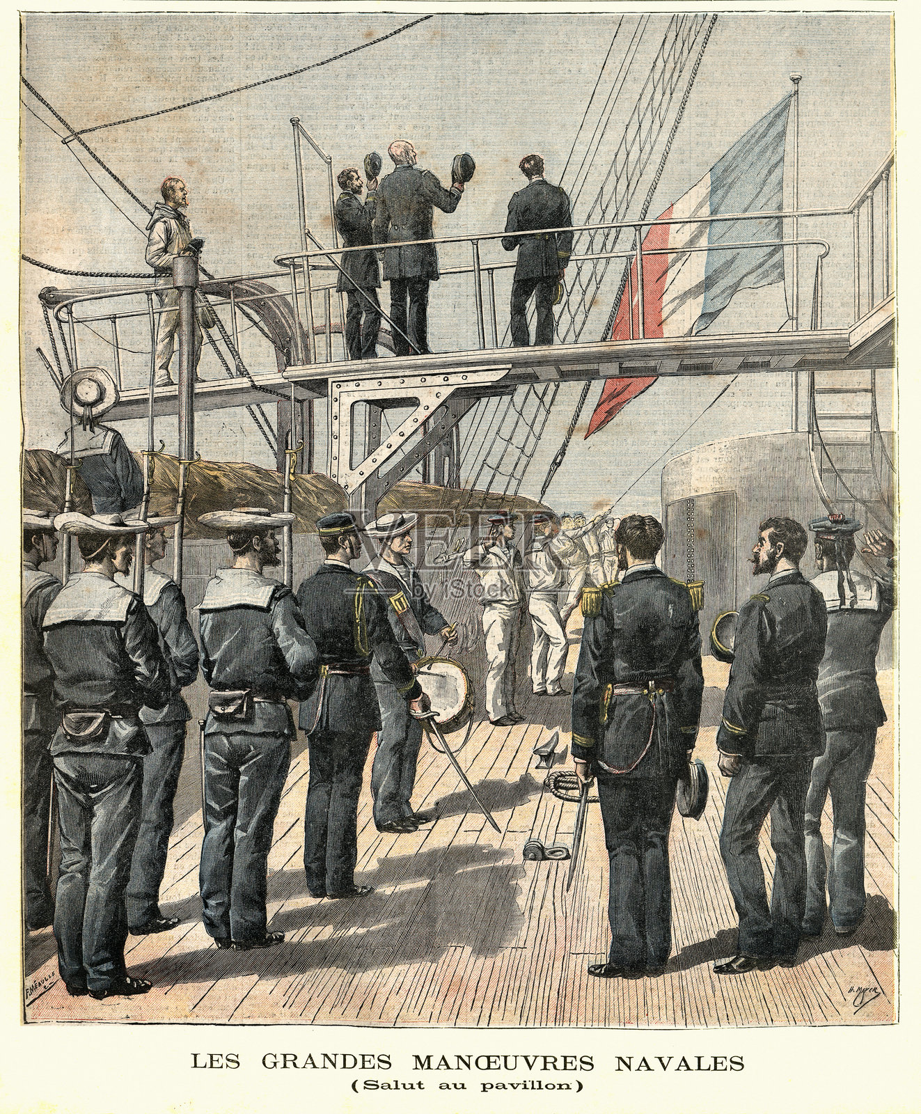 法国军事历史，海军，1891年战舰演习，19世纪，复古插图插画图片素材
