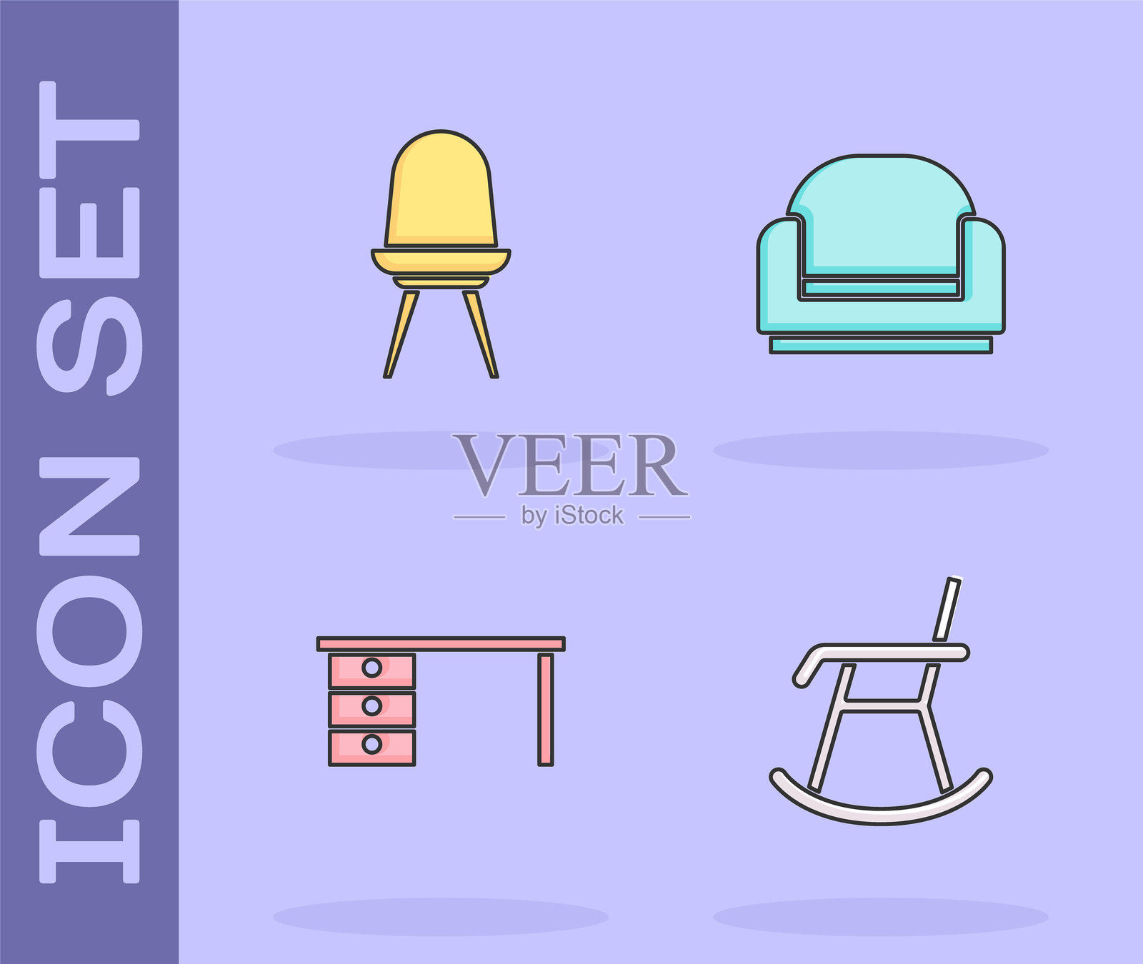 扶手椅、椅子、办公桌和图标。矢量图。插画图片素材