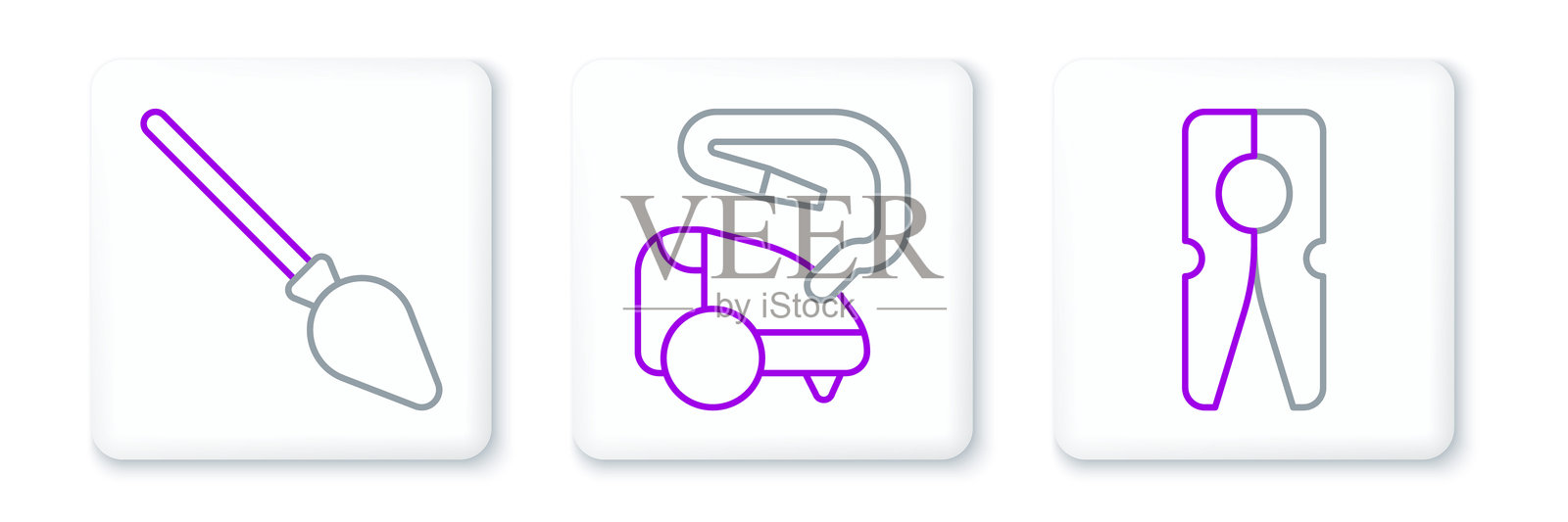 衣架、扫把手柄和吸尘器图标。矢量图。插画图片素材