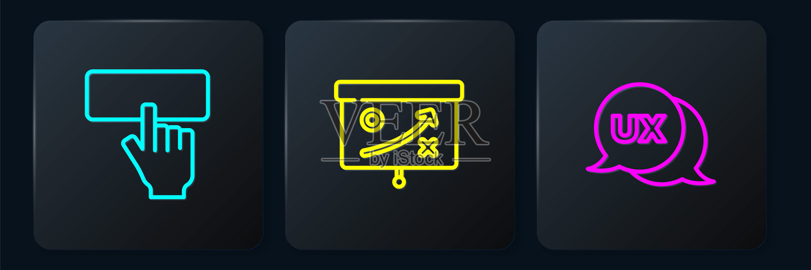 设置线条键盘，用户界面或用户体验设计与规划策略概念。黑色方形按钮。矢量图。插画图片素材