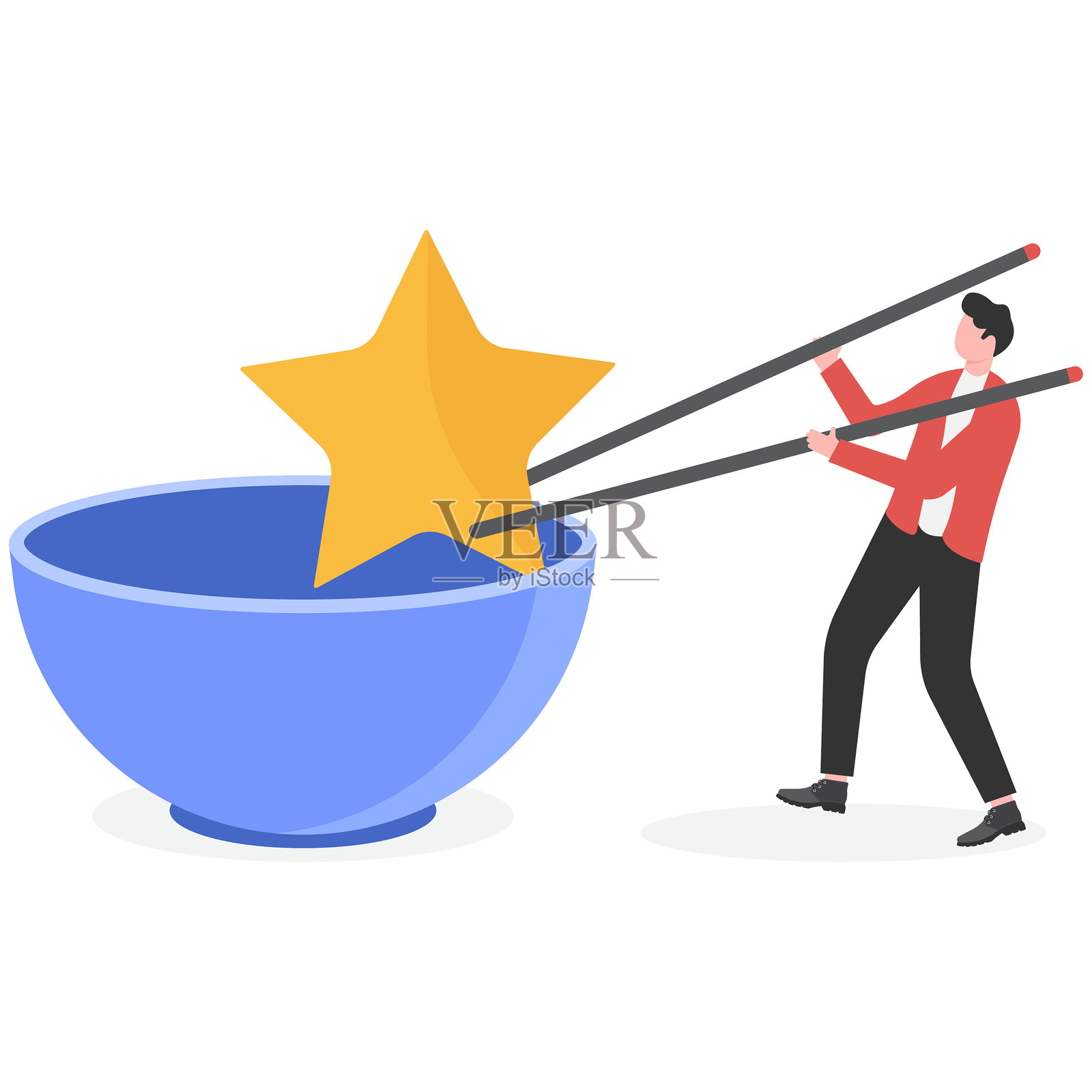 商人们用叉子争夺一颗大星星。商业概念插画图片素材