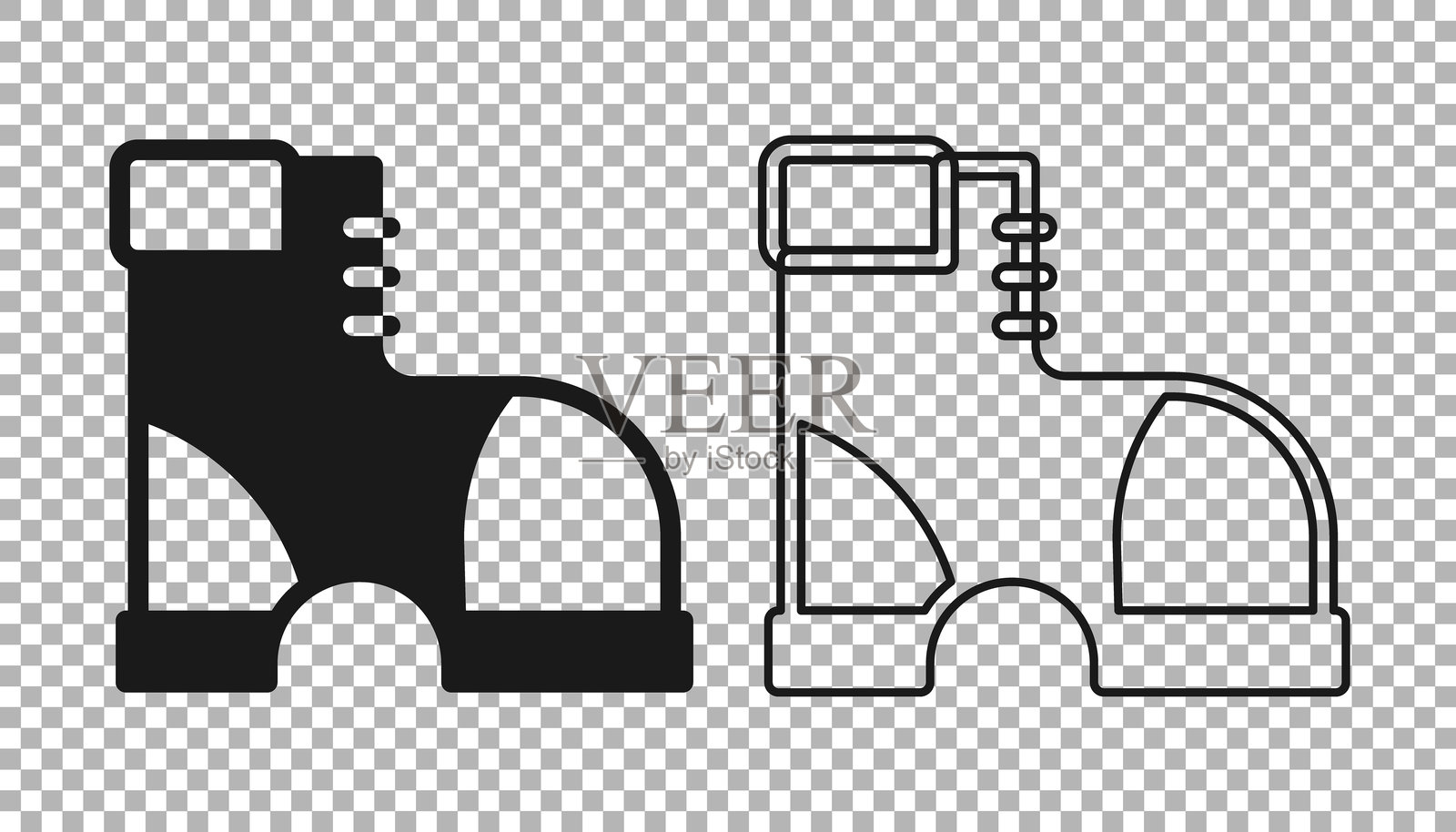 黑色猎人靴图标，背景透明。矢量图。插画图片素材