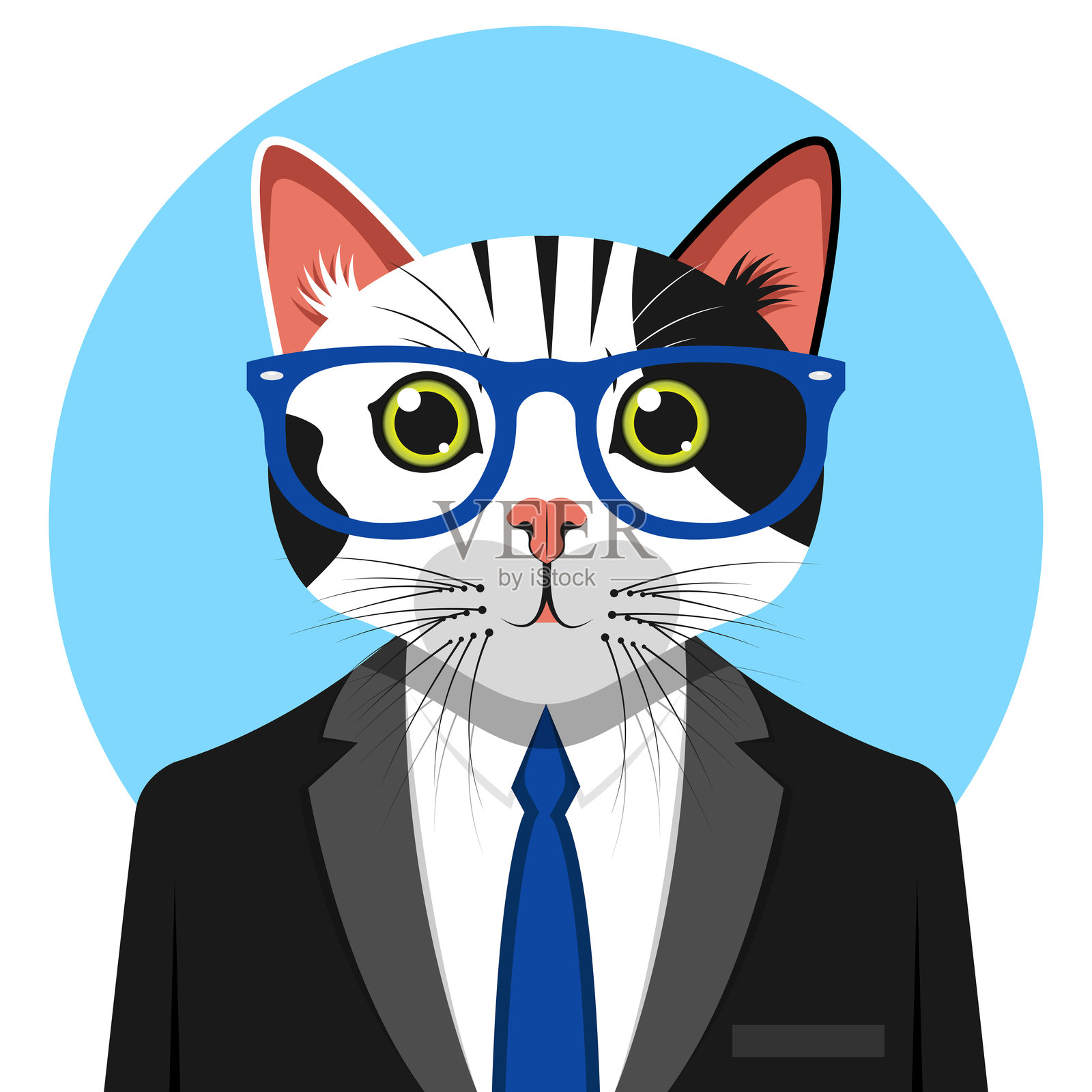 穿着礼服的猫，毛茸茸的艺术插图，时尚动物插画图片素材