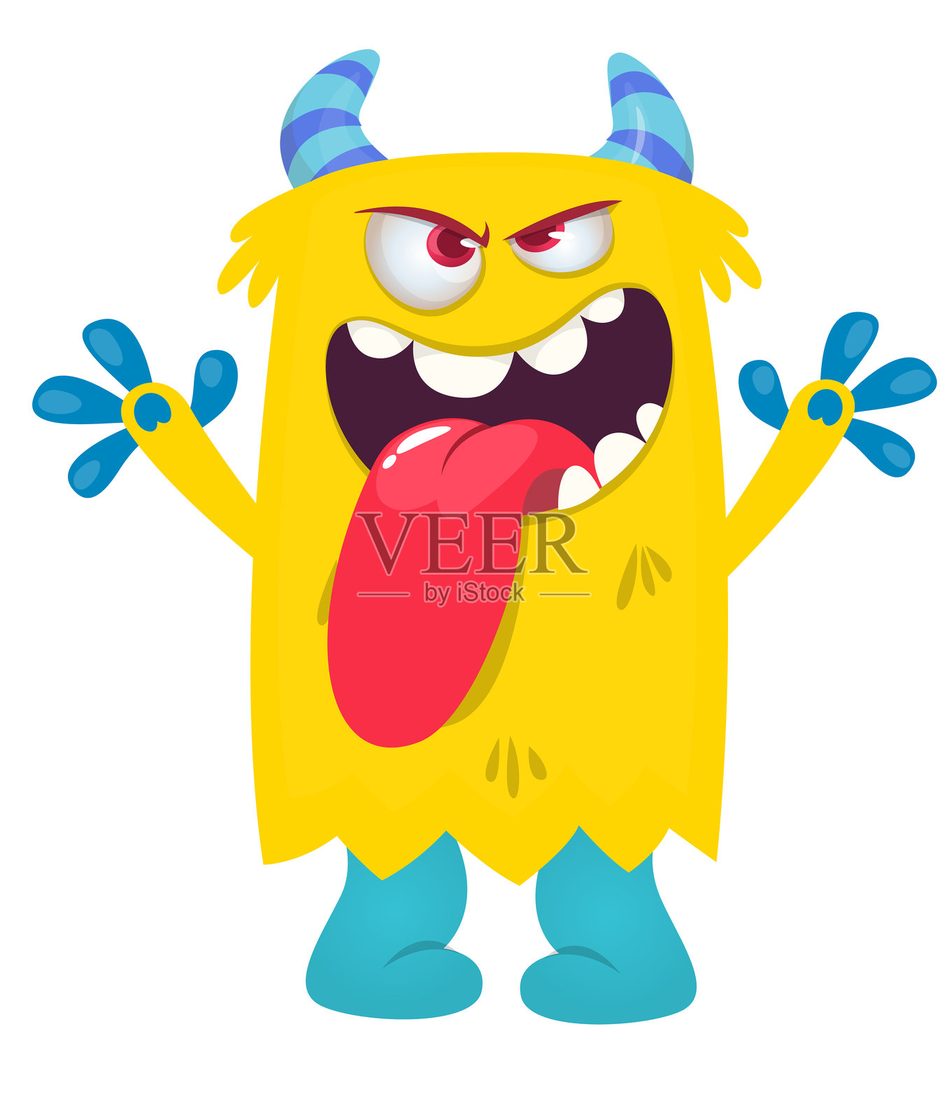 卡通快乐怪兽，长舌头伸出嘴外。矢量插图，背景为白色。适用于万圣节派对或包装设计。插画图片素材