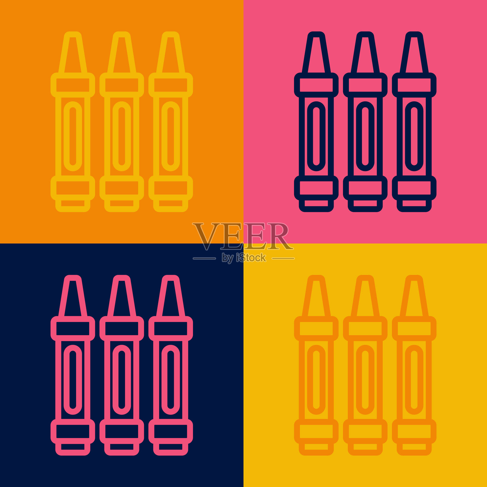 流行艺术风格的蜡笔绘画图标，背景为彩色。插画图片素材