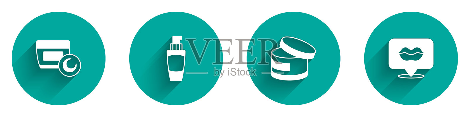 护肤霜或乳液化妆品管，手霜管，带长阴影的微笑嘴唇图标。矢量图。插画图片素材