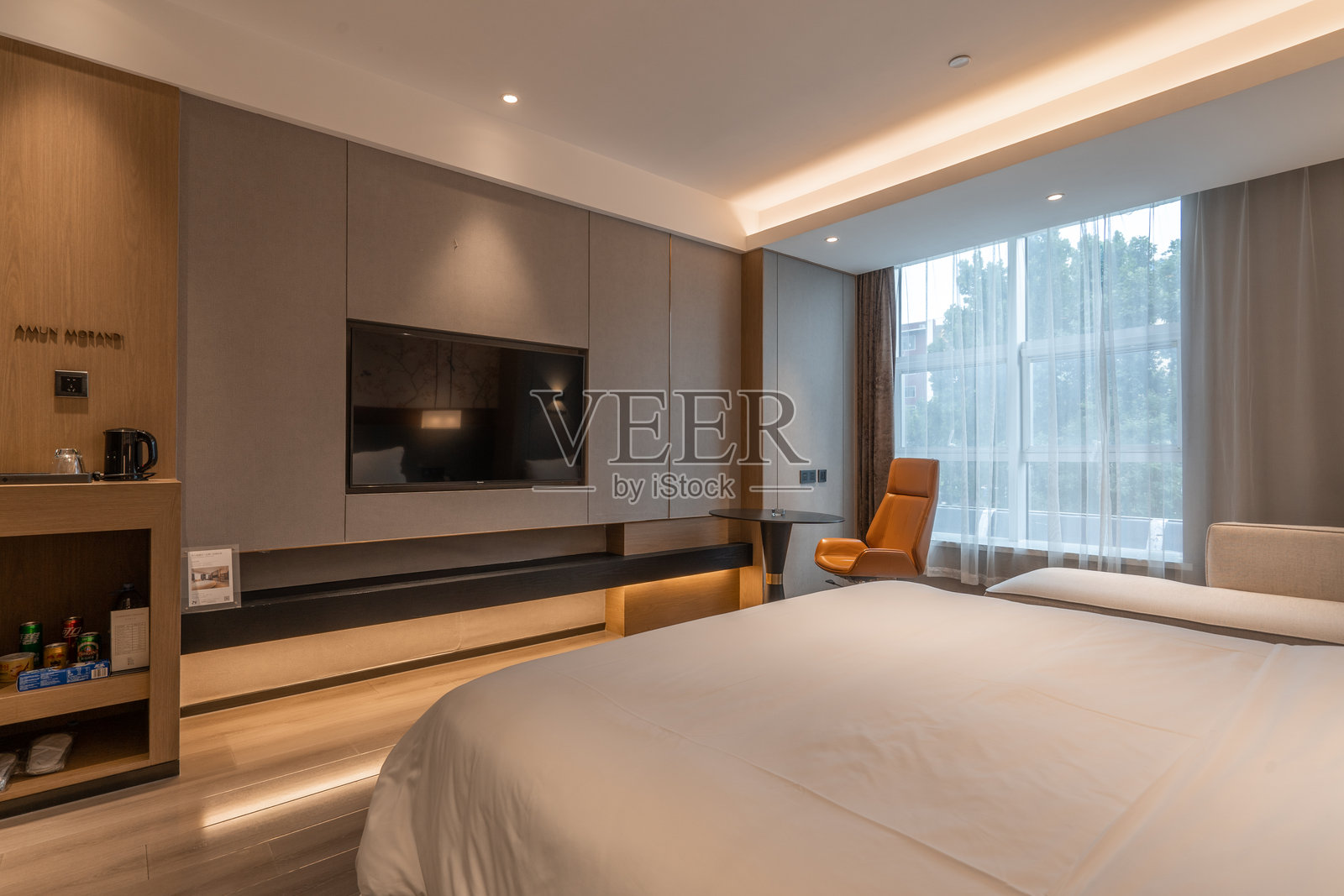 宾馆内大床房客房照片摄影图片