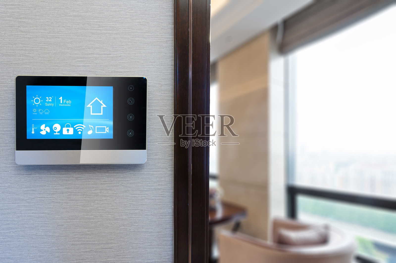 客厅墙上智能家居智能触摸屏照片摄影图片