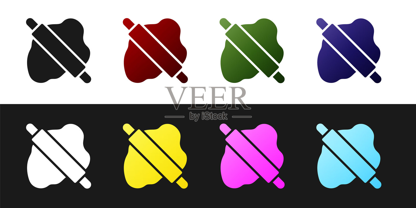 在黑白背景上设置擀面杖与面团图标。插画图片素材