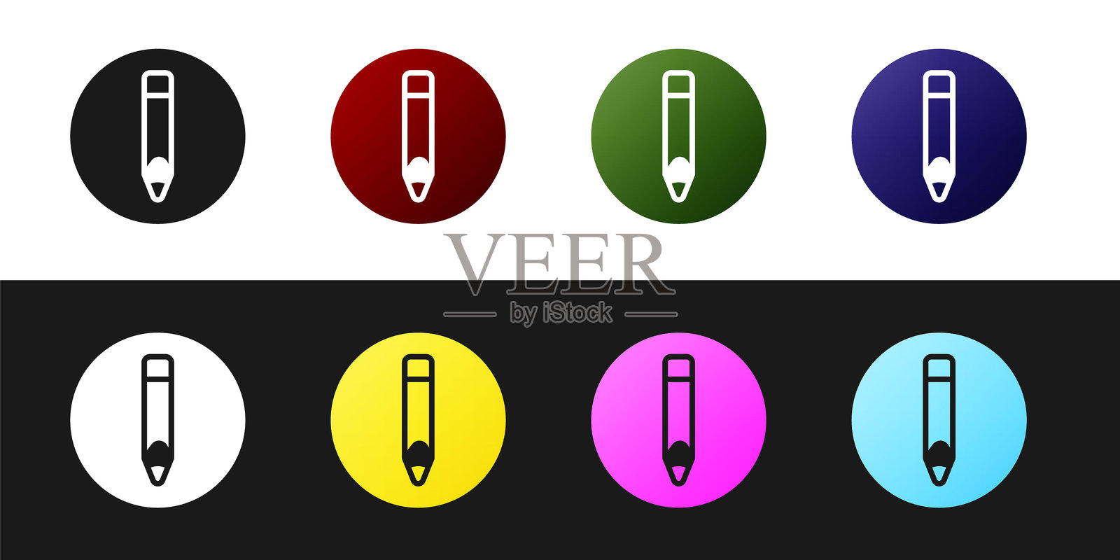 铅笔图标，黑白背景。绘画和教育工具。学校办公符号。矢量图。插画图片素材