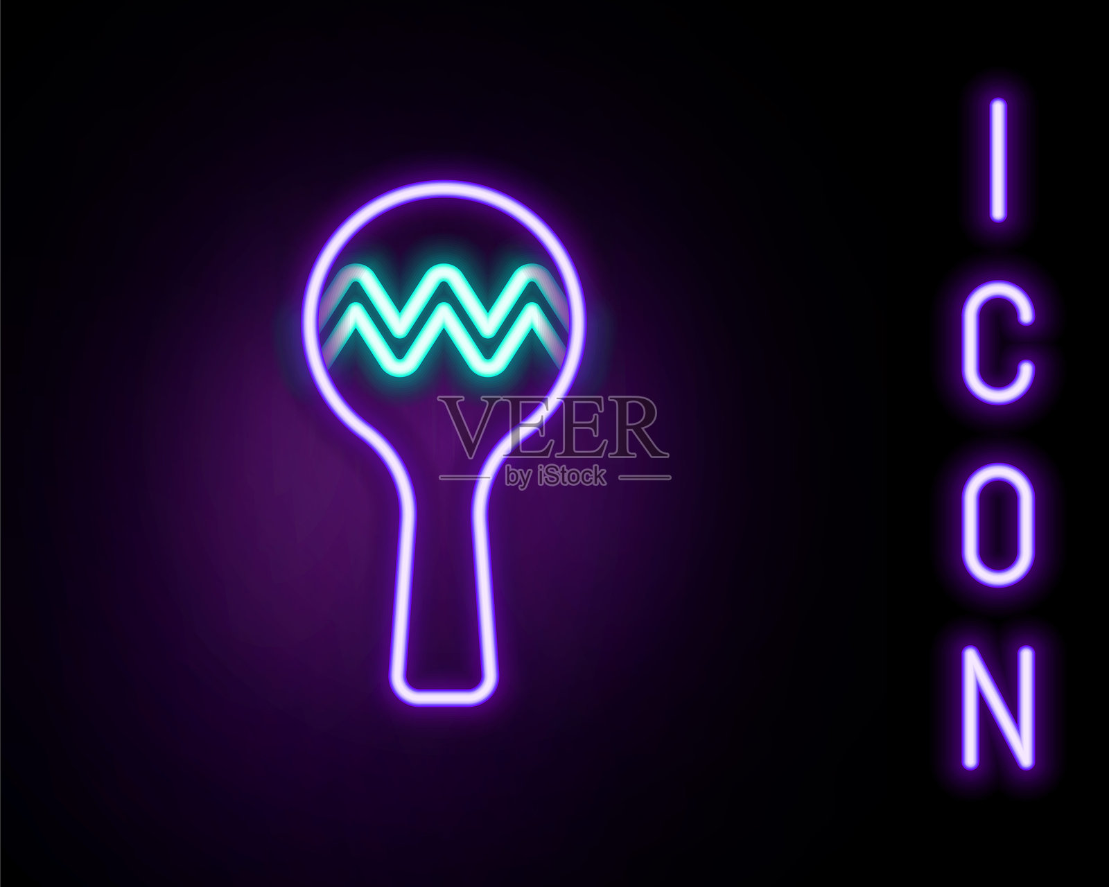 发光的霓虹线马拉卡斯图标，背景为黑色。墨西哥音乐马拉卡斯乐器。彩色轮廓概念。矢量图。插画图片素材