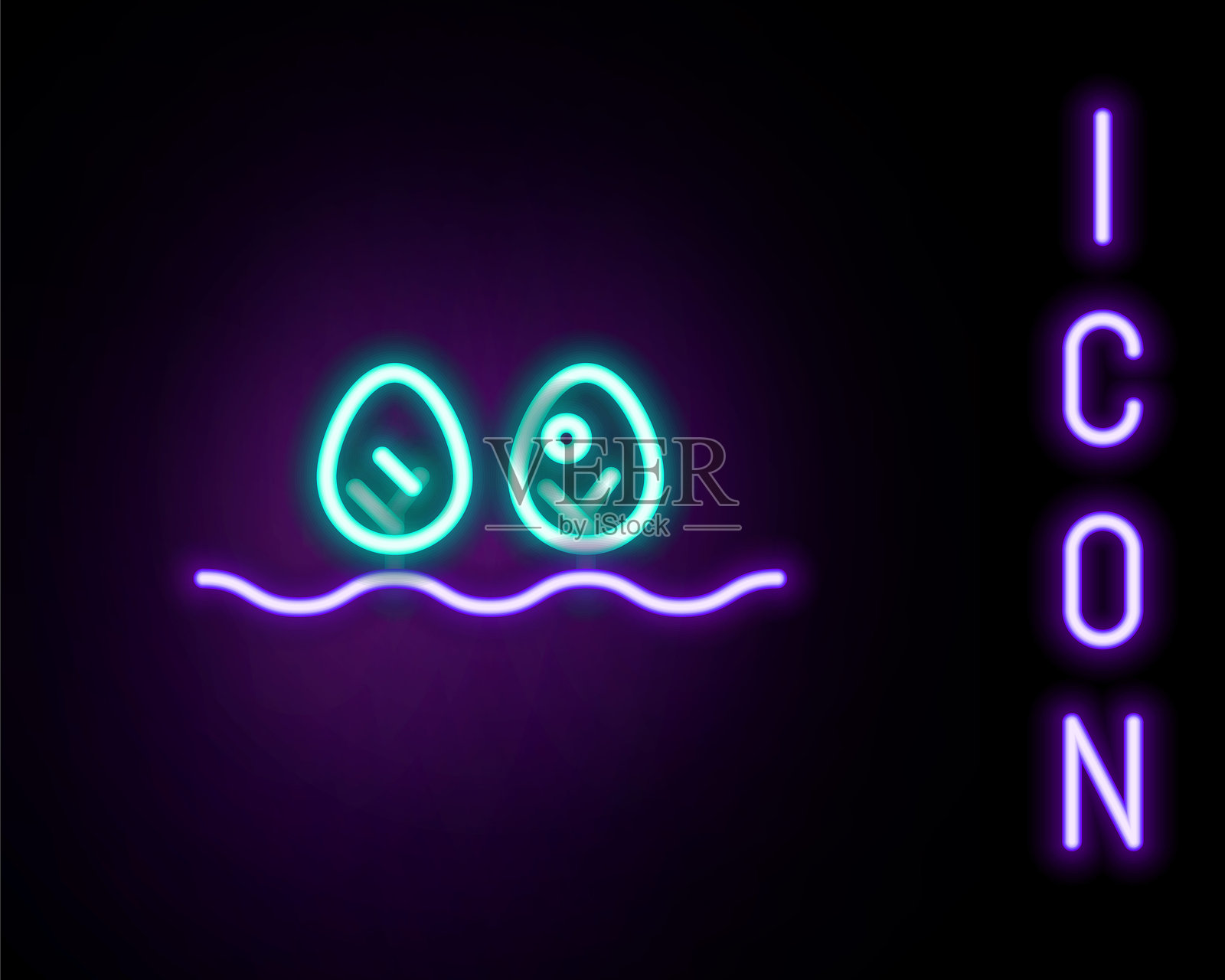 发光的霓虹植物图标，背景为黑色。彩色轮廓概念。矢量图。插画图片素材