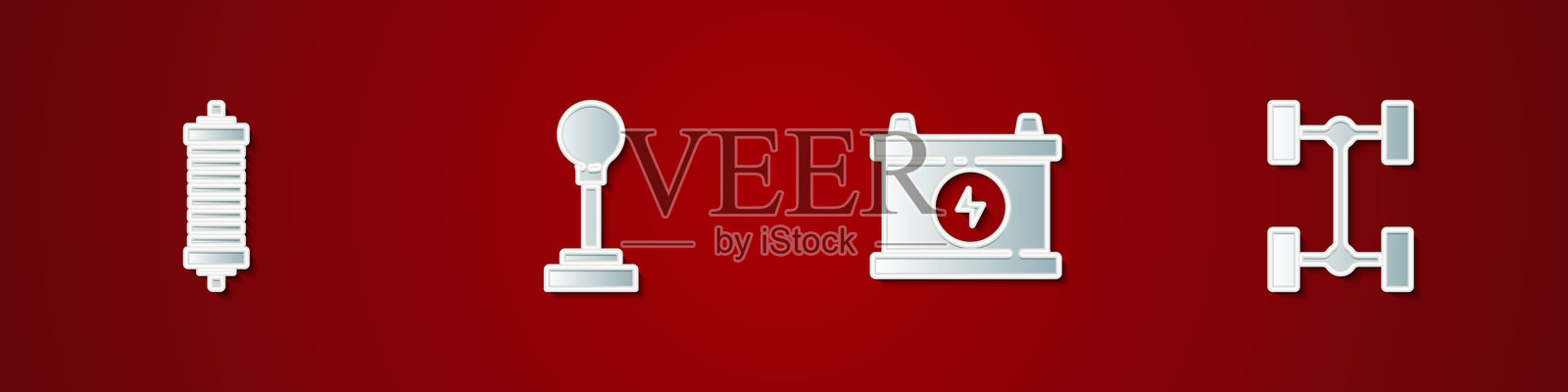 减震器、换挡器、汽车电池和底盘汽车图标。矢量图。插画图片素材