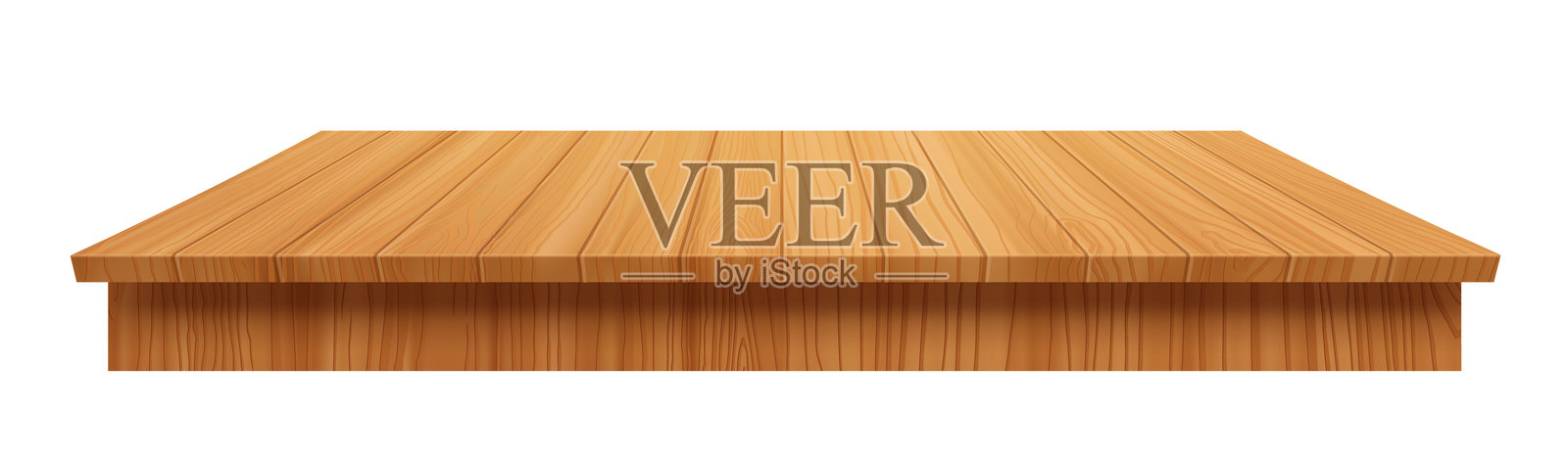 白色背景上的木质桌面矢量图。卡通木桌，3D效果。您设计和广告的元素，矢量插图。插画图片素材