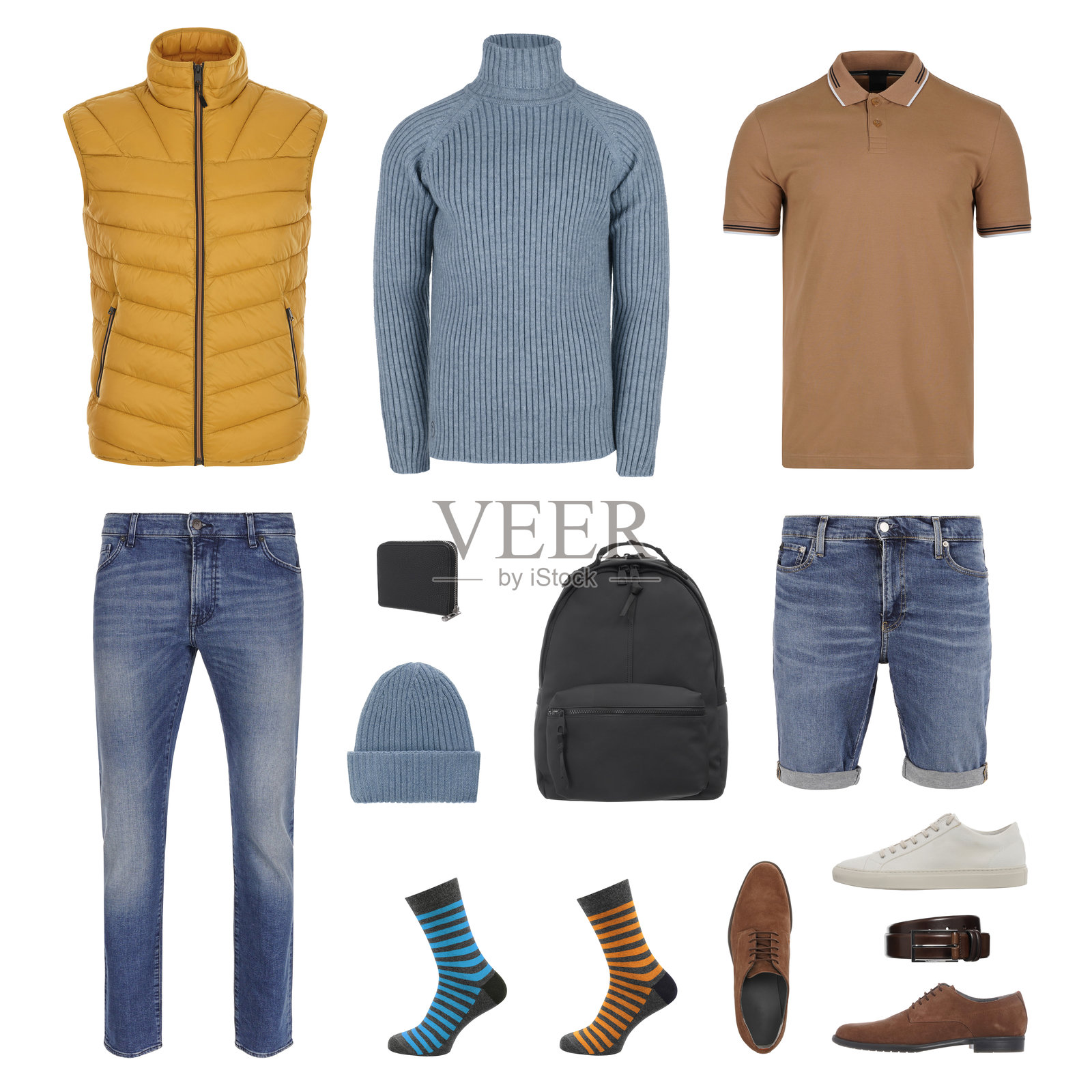 男士生活方式服装、鞋子和配饰套装照片摄影图片