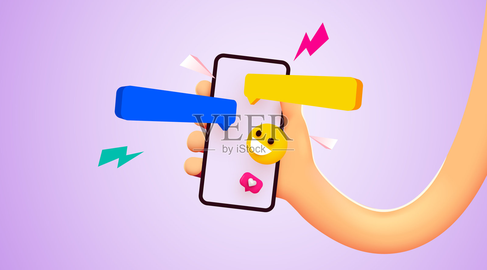 手握手机，显示信息。沟通与社交网络概念。插画图片素材