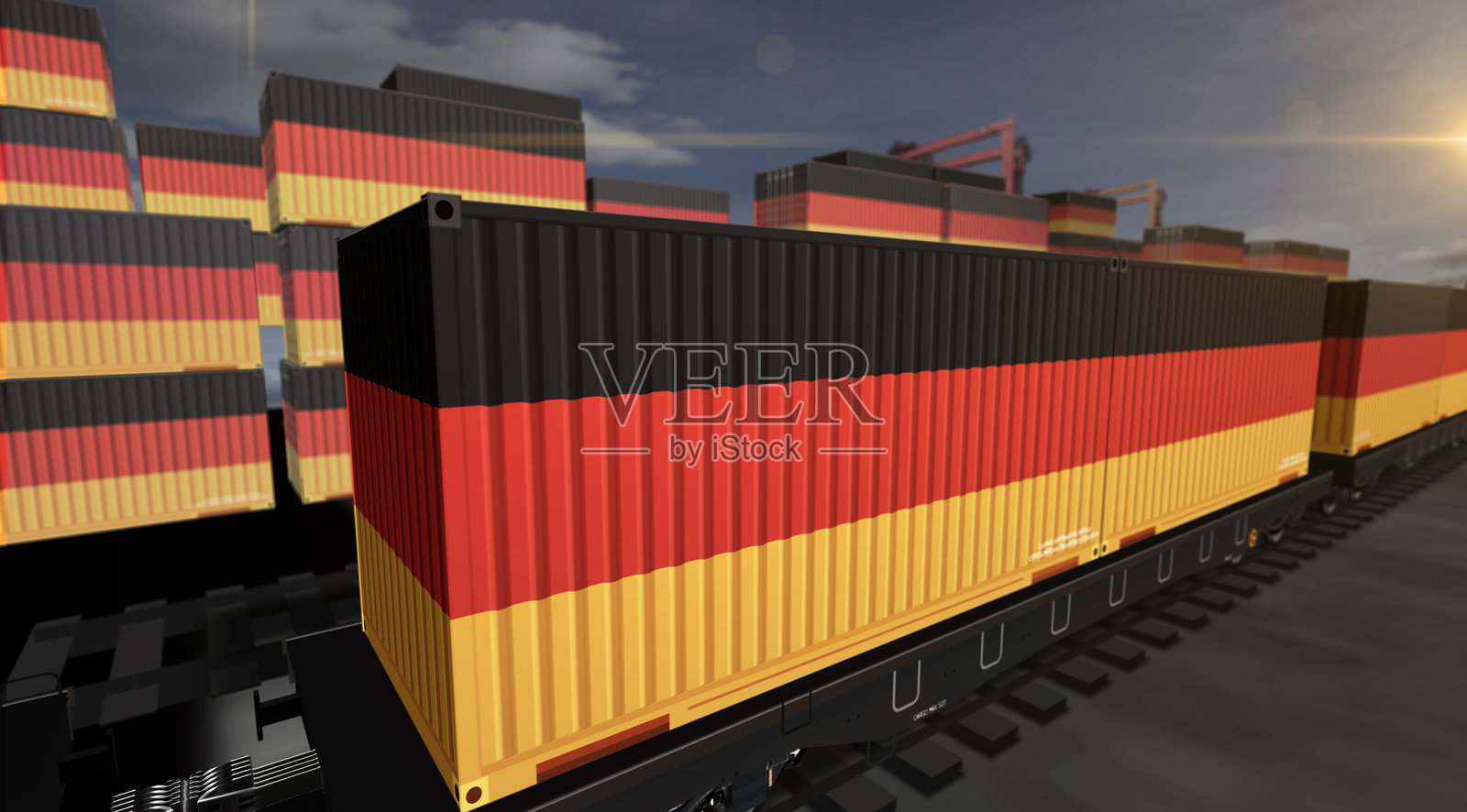 德国出口集装箱在货运列车车厢上的插图照片摄影图片