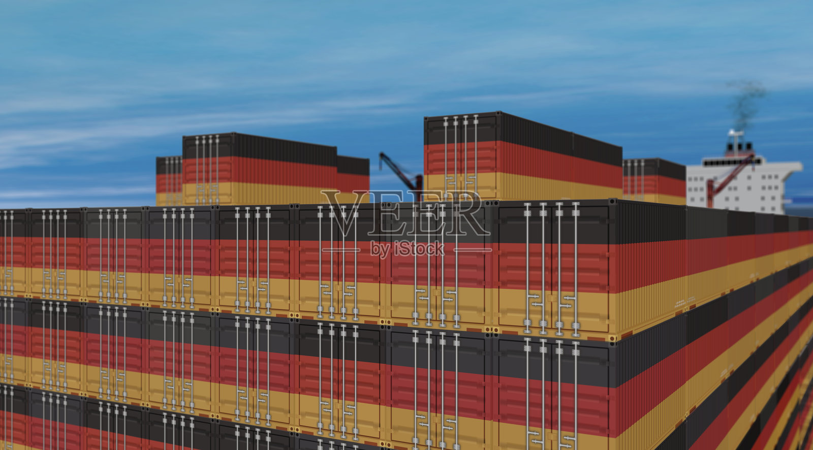 德国出口集装箱在货船上照片摄影图片