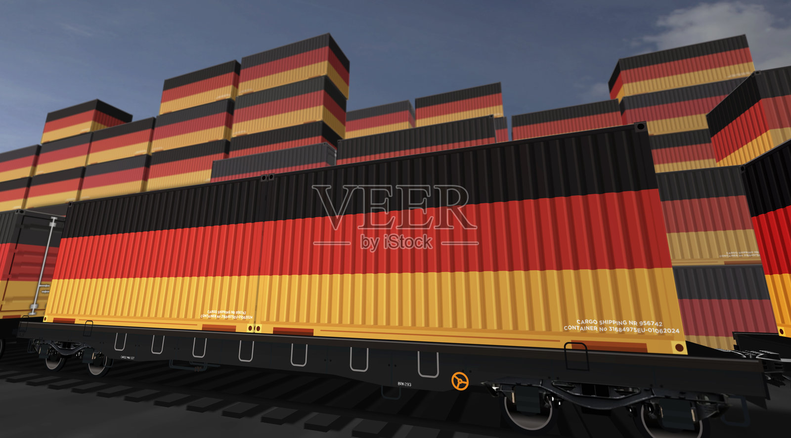 德国出口集装箱在货运列车车厢上的插图照片摄影图片