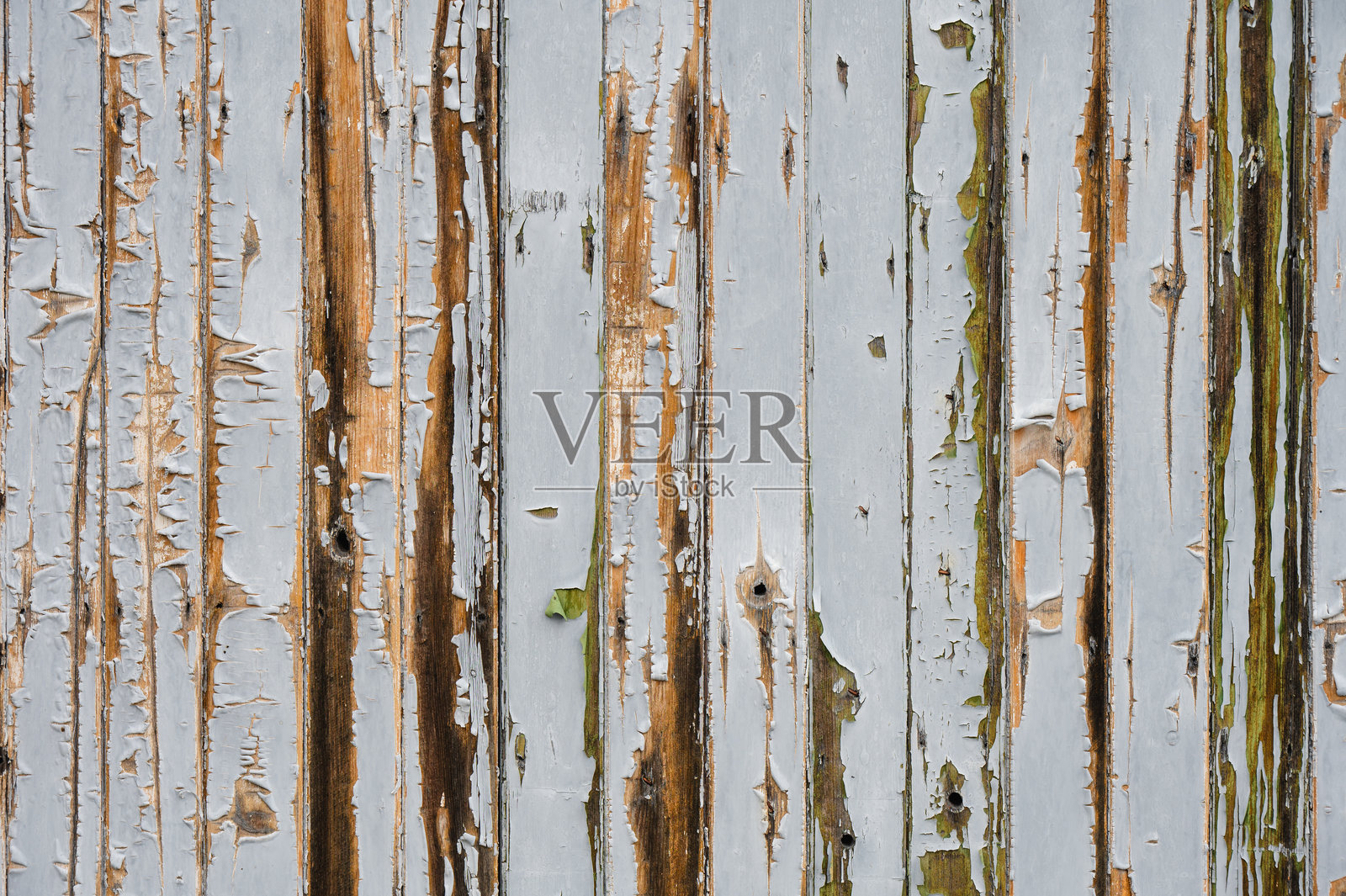 剥落的油漆特写，显示在风化的木墙上照片摄影图片