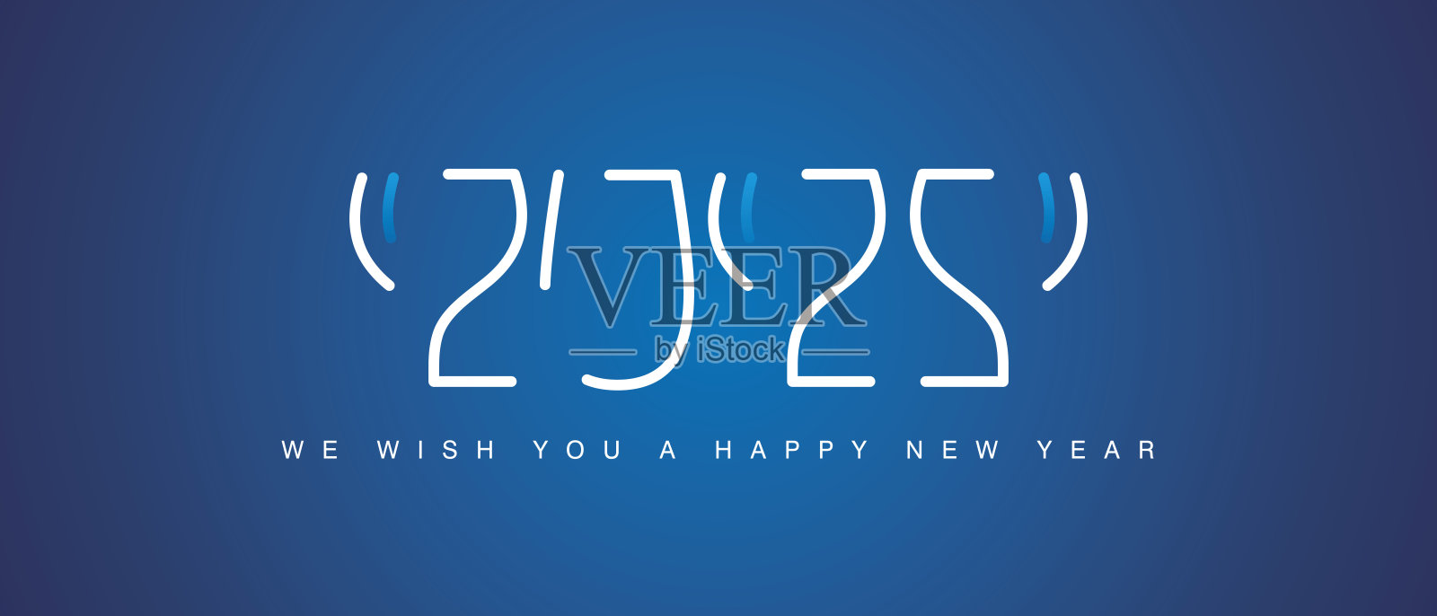 2025年快乐，新年抽象独特设计，四个白色线条艺术酒杯反射光线，呈现2025形状，黑色背景贺卡插画图片素材