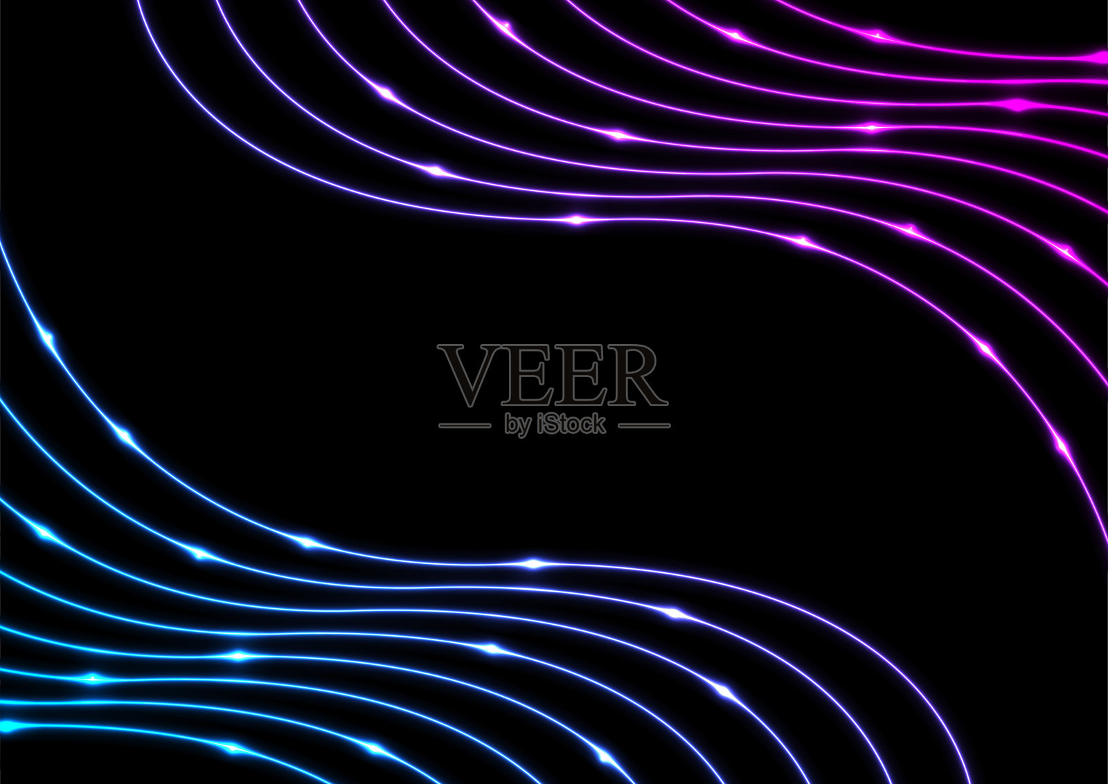 明亮的蓝色和紫色霓虹波浪抽象背景插画图片素材