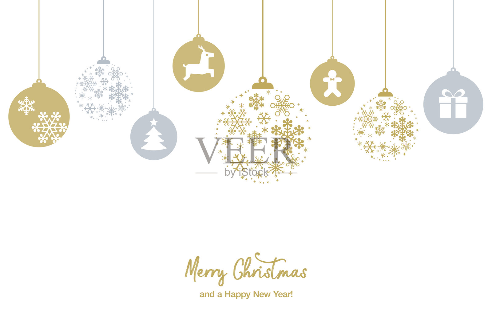 雪花圣诞球和圣诞卡模板插画图片素材