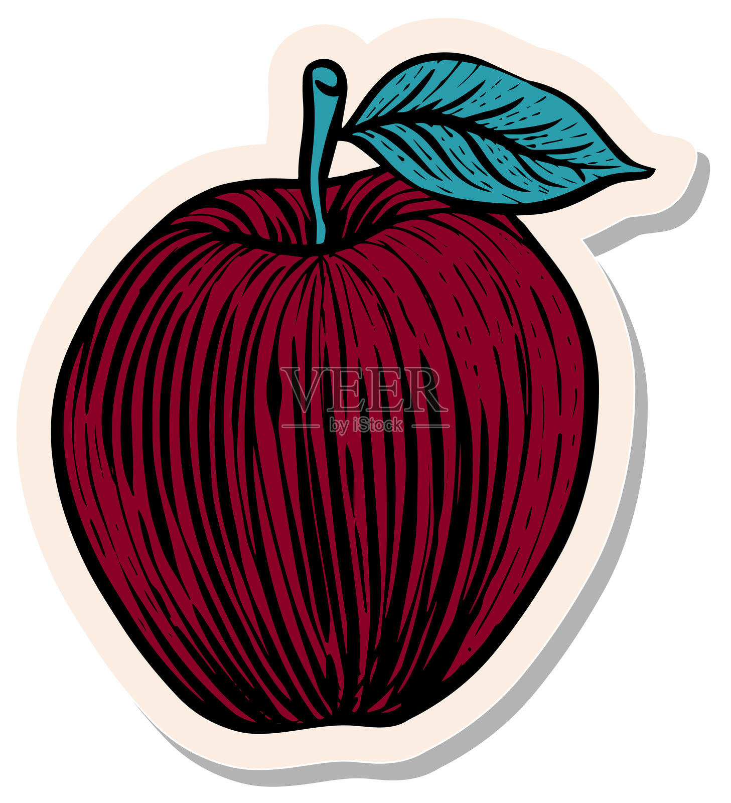 手绘贴纸风格的苹果图标矢量插图插画图片素材