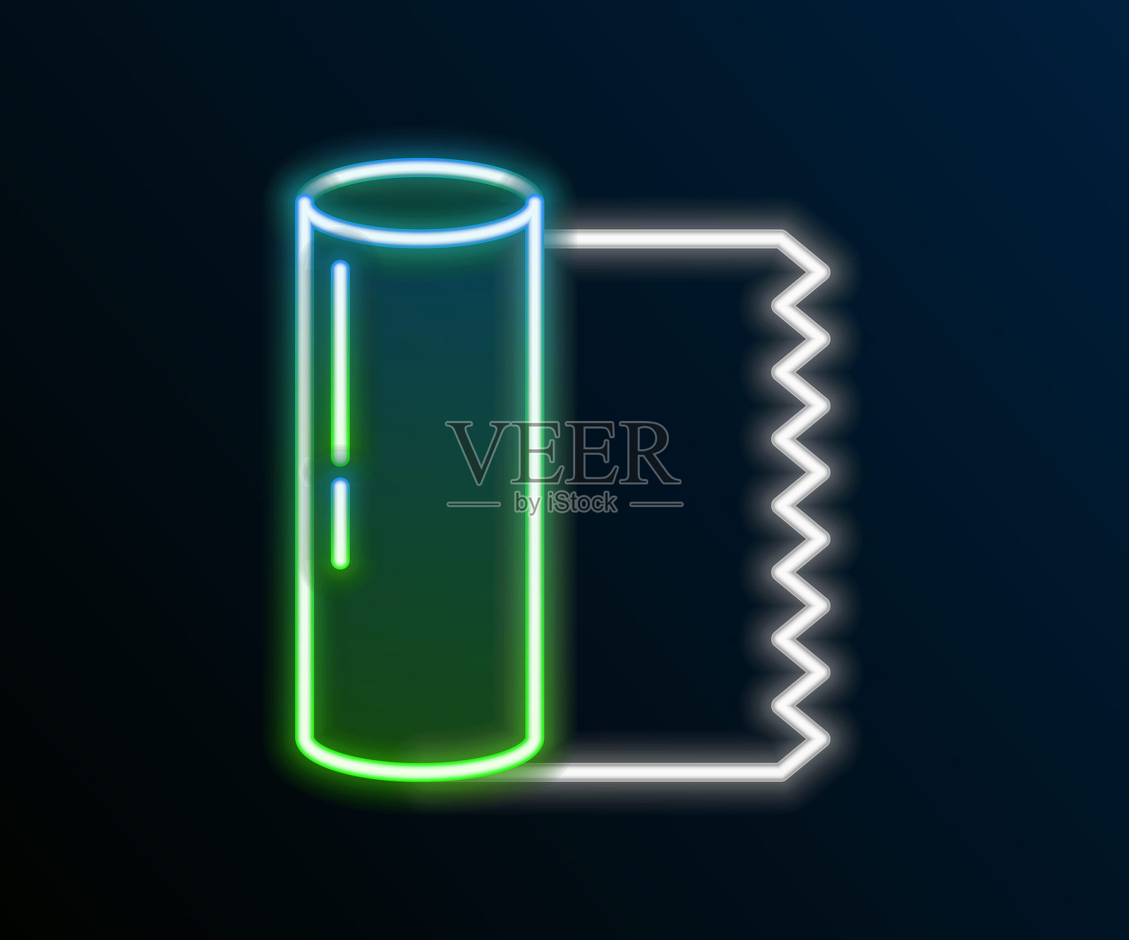 发光的霓虹线纺织面料卷图标，背景为黑色。卷、垫、地毯、布料或纸卷图标。彩色轮廓概念。矢量图。插画图片素材