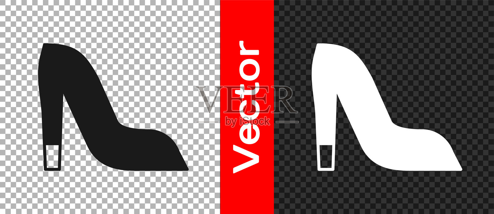 黑色高跟鞋图标，背景透明。矢量图。插画图片素材