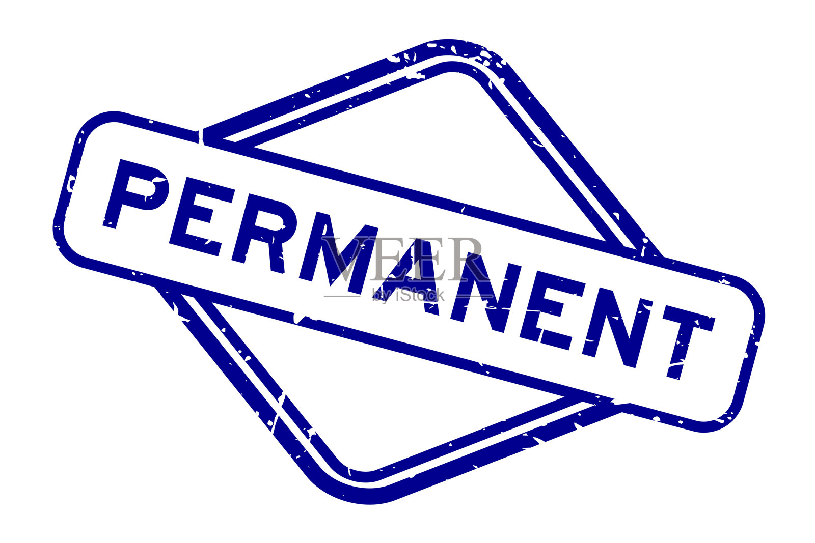 蓝色磨砂永久字样橡胶印章在白色背景上插画图片素材