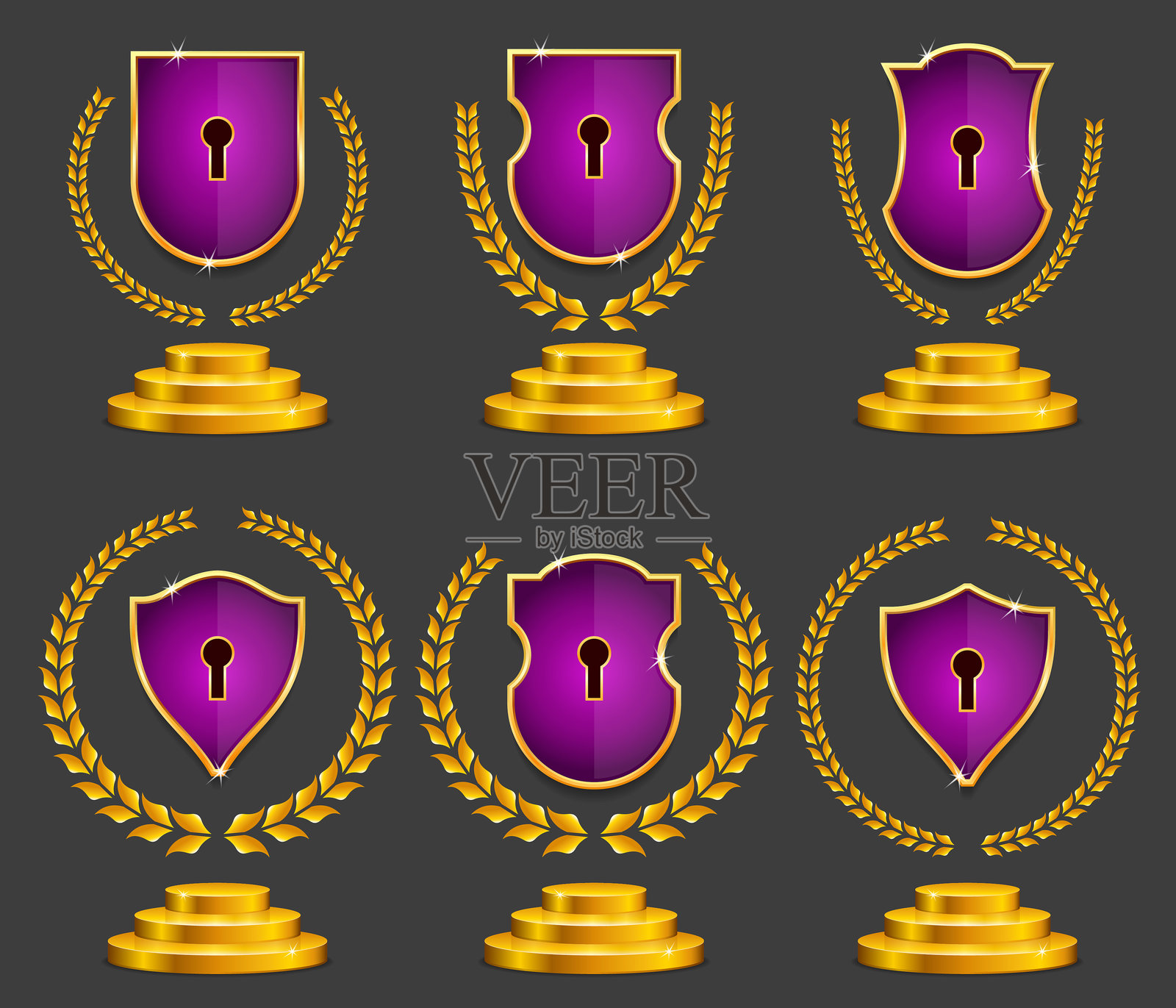 粉色锁定盾牌矢量图集插画图片素材