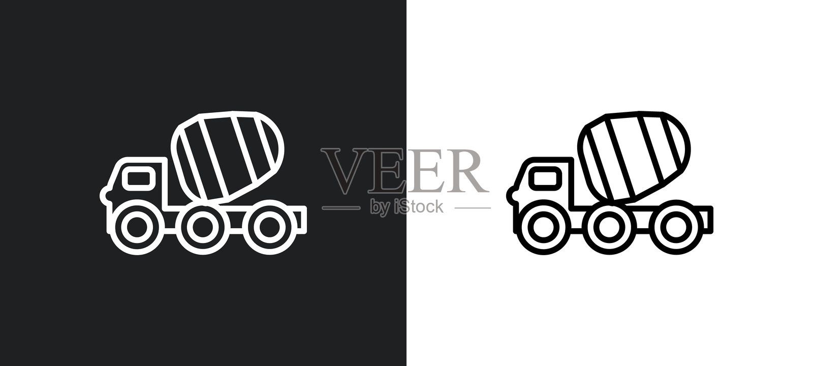 水泥车轮廓图标，采用黑白色。来自建筑系列的水泥车扁平矢量图标，适用于网页、移动应用和用户界面。插画图片素材