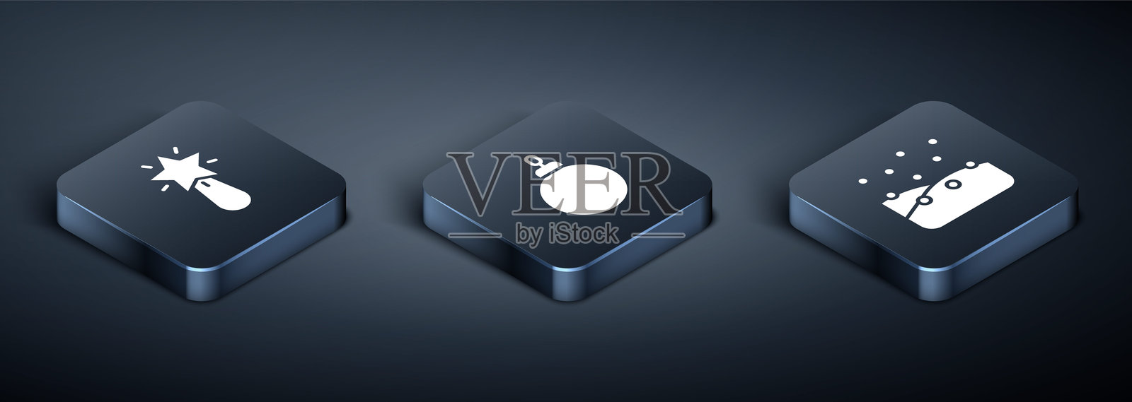 等距圣诞星、雪花和球图标。矢量图。插画图片素材