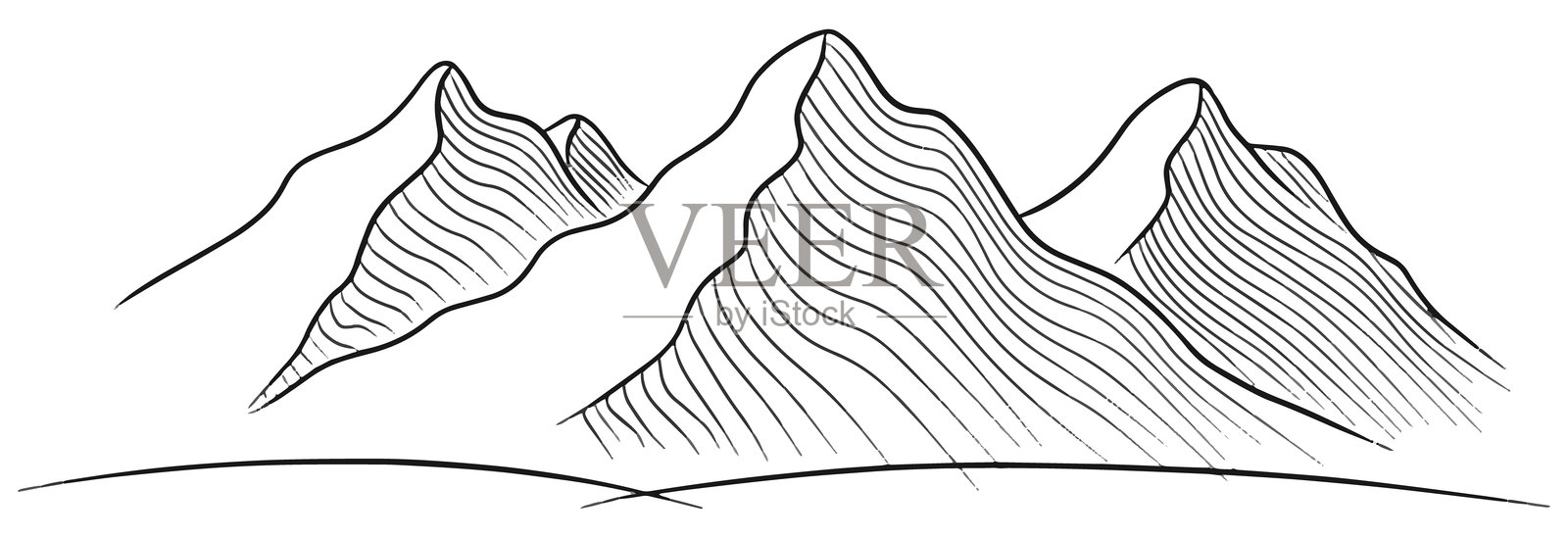 手绘山脉背景。极简风景艺术，线条艺术与轮廓。抽象艺术壁纸插图，适用于印刷、装饰、室内、墙面艺术和画布印刷。插画图片素材