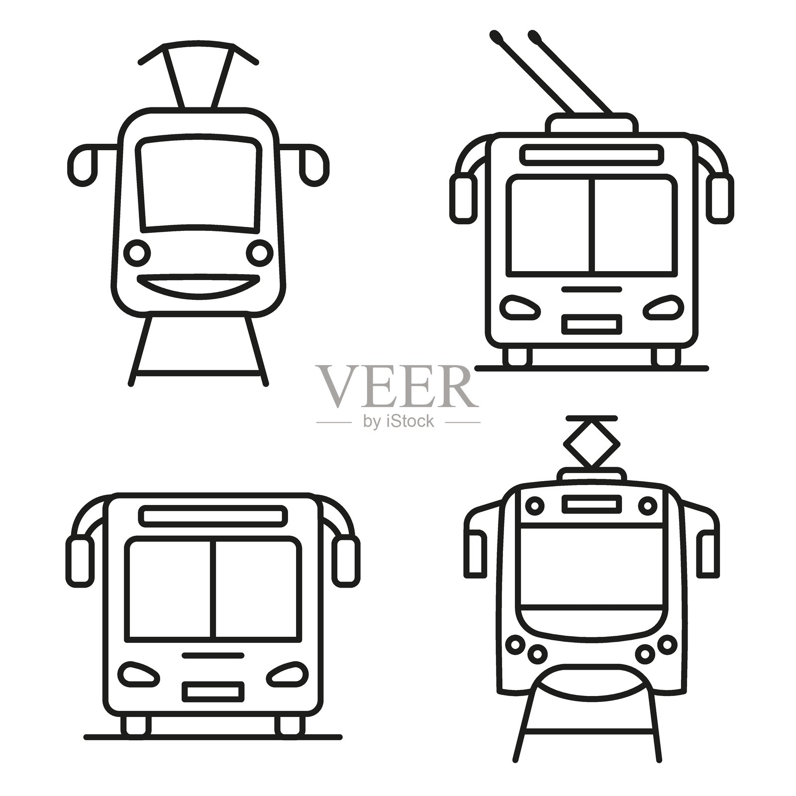 公共交通。公共交通插图。线条风格的汽车图标。插画图片素材