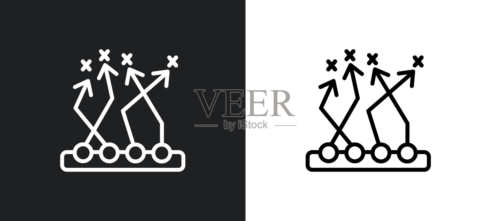 白色和黑色的集团联合军事战略轮廓图标。来自军队系列的集团联合军事战略平面矢量图标，适用于网页、移动应用和用户界面。插画图片素材