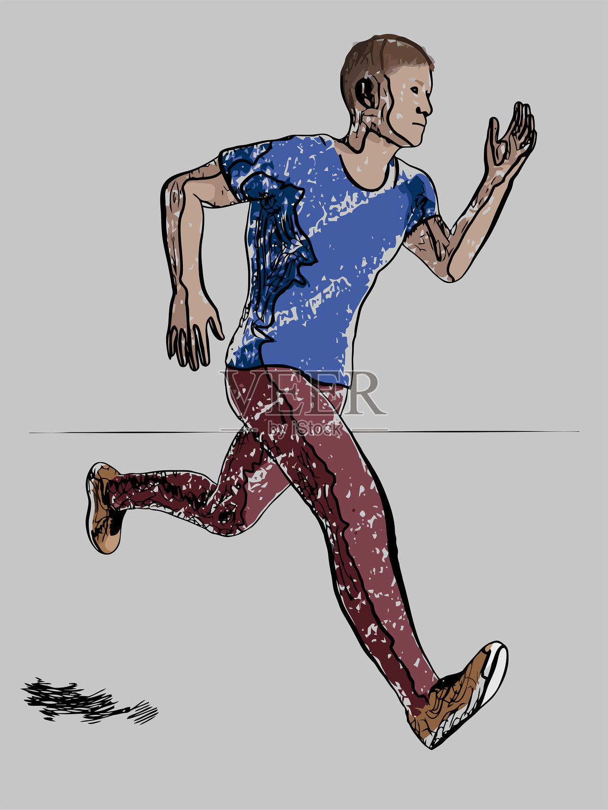 人在灰白色背景上跑步手绘跑步矢量插图插画图片素材