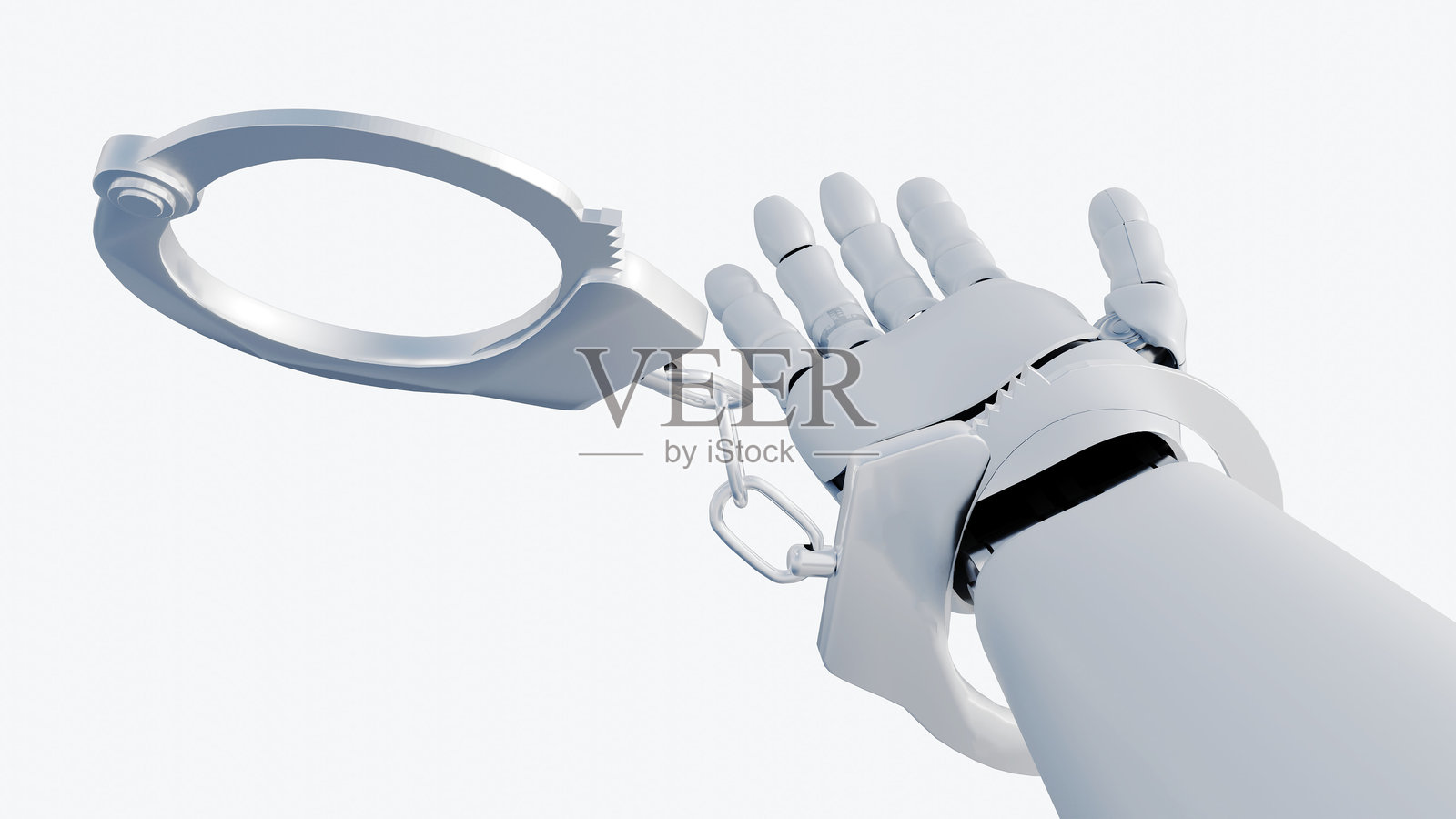 用手铐固定的人形机器人手是数字奴役的象征照片摄影图片