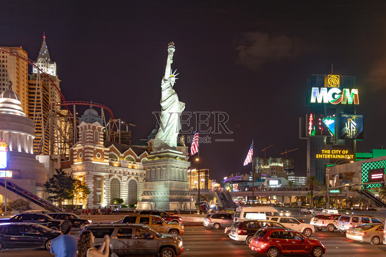 拉斯维加斯的夜间自由女神像照片摄影图片