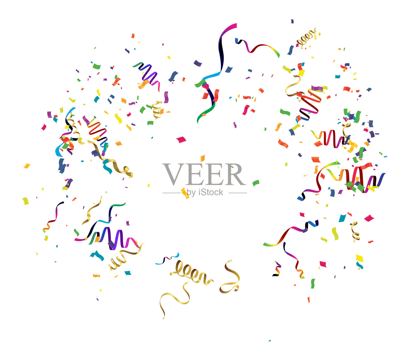 彩虹飞溅快乐矢量透明全景背景。欢快的庆祝波点设计。五彩粉末飞舞的背景。插画图片素材