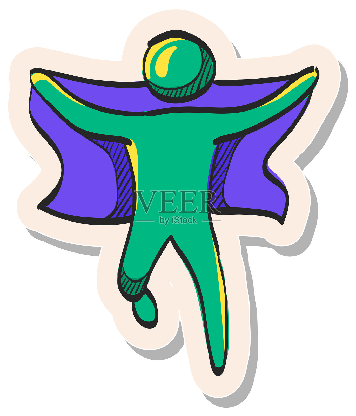 手绘贴纸风格图标 胜利的短跑运动员插画图片素材