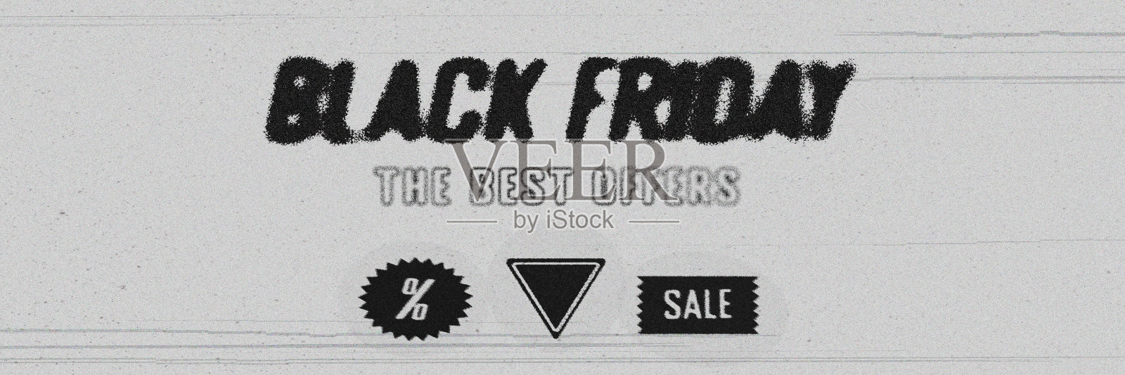 带有“最佳优惠”短语的黑色星期五纹理文字，下面有百分号、三角形和“特卖”字样，背景为灰色。照片摄影图片