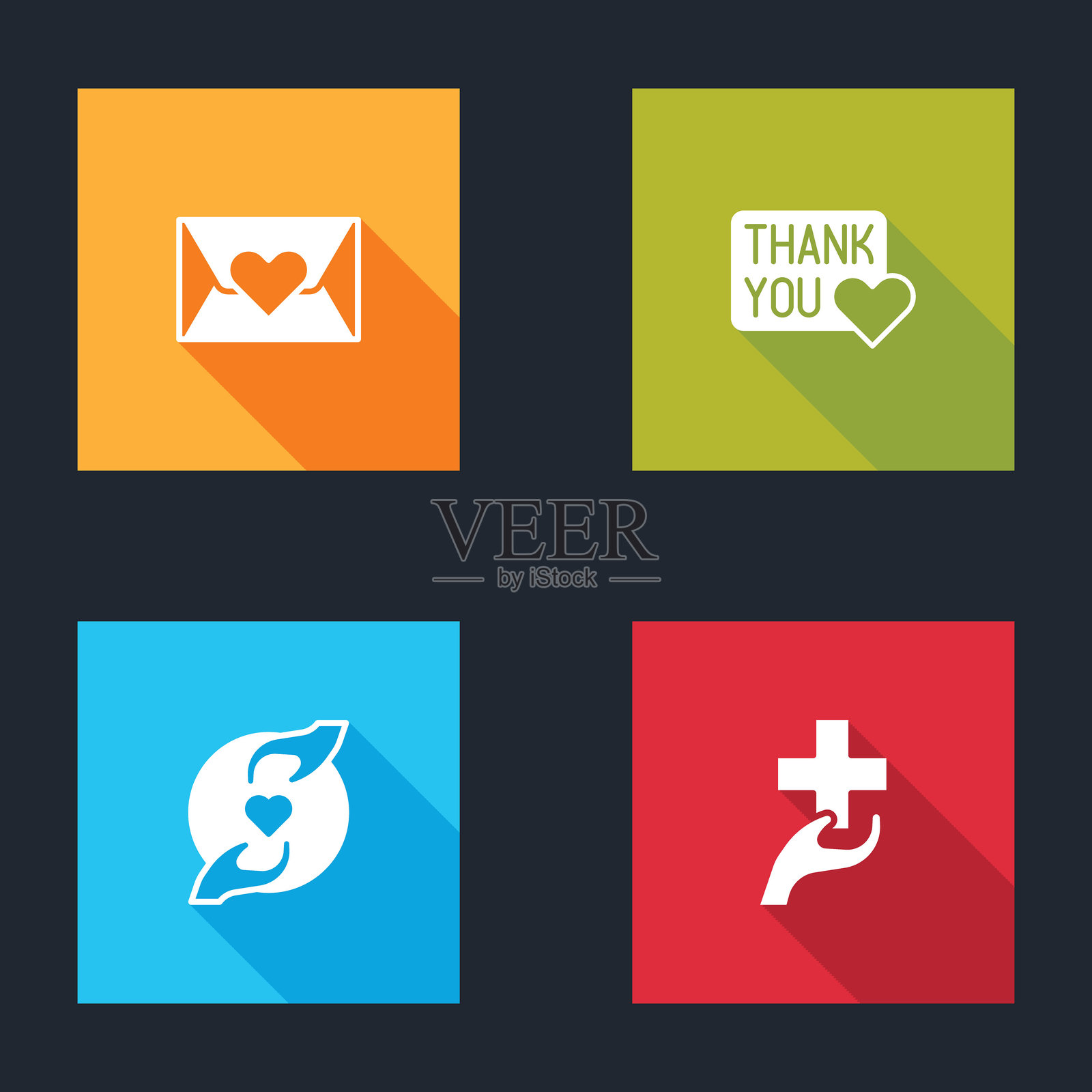 带心形的信封，感谢您，愉快的关系和心形交叉图标。矢量图。插画图片素材