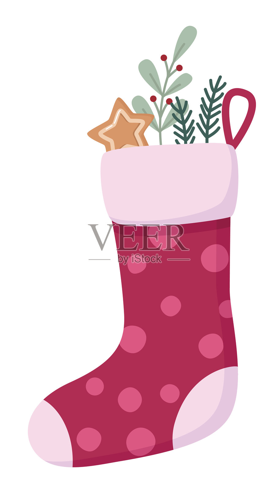 圣诞袜、植物和糖果插画图片素材