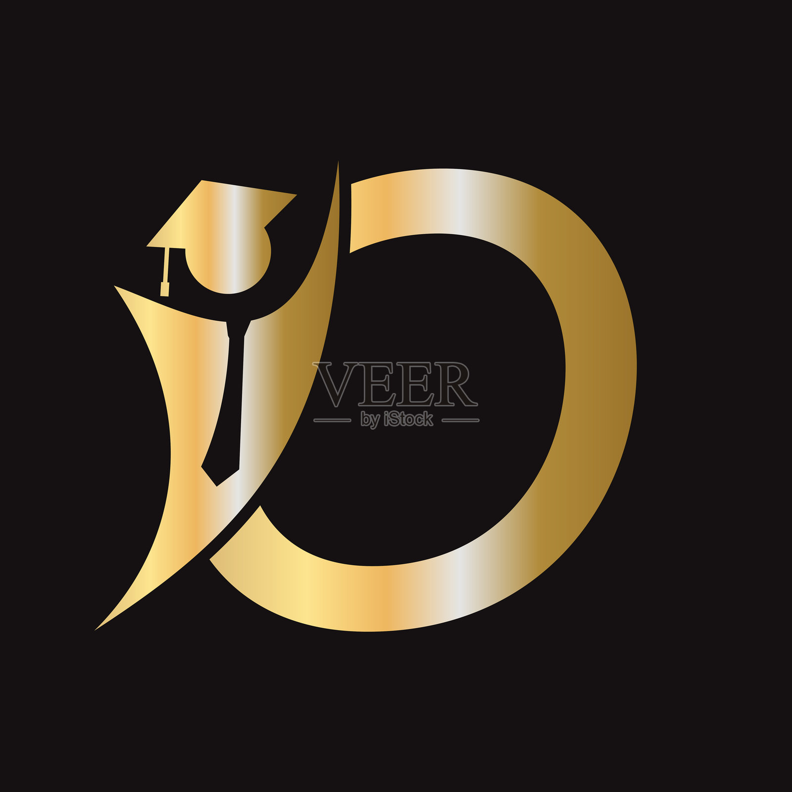 字母O教育标志概念与毕业帽。学院毕业标志符号插画图片素材